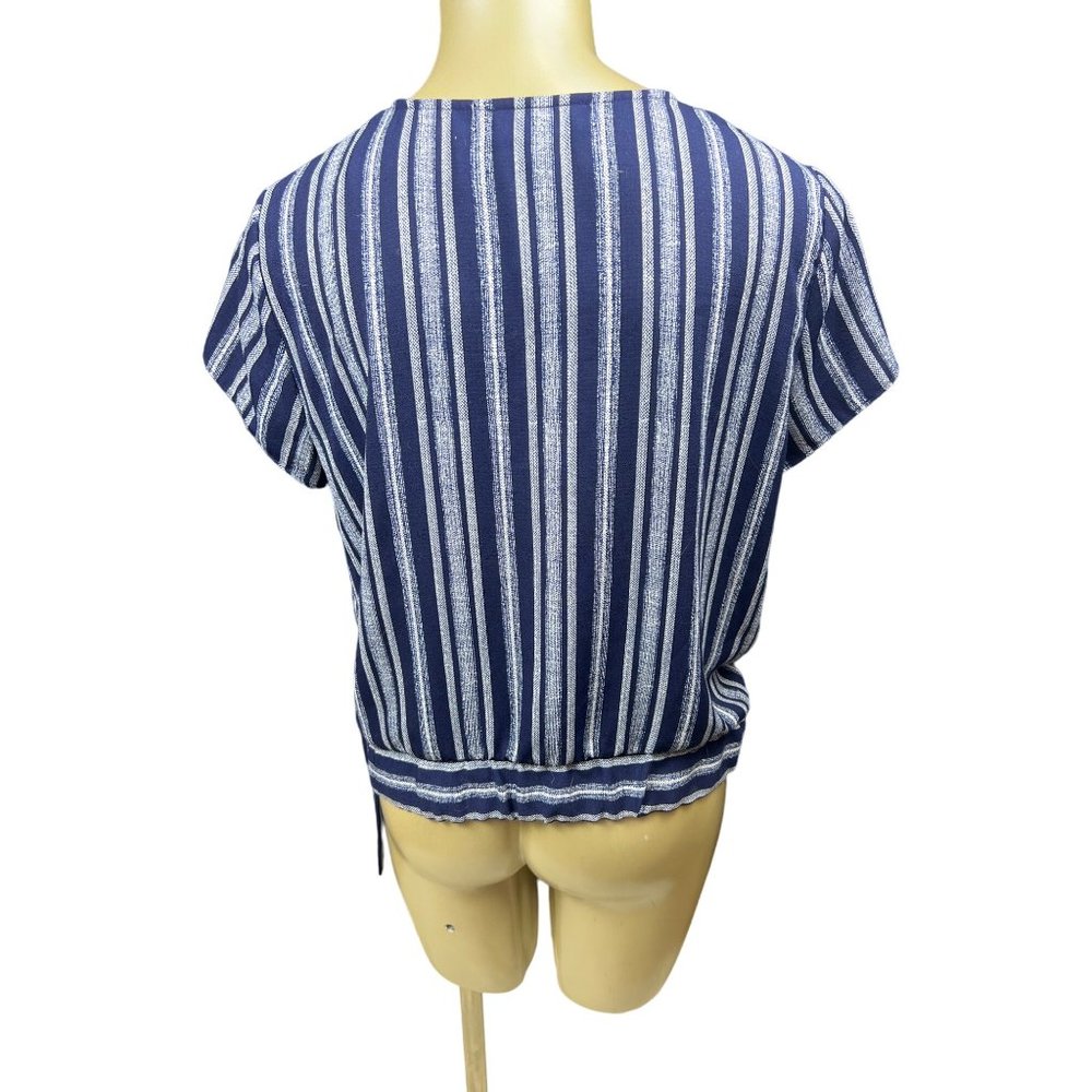 Fortune and Ivy medium wrap tie v neck blouse white blue stripe - Picture 7 of 8